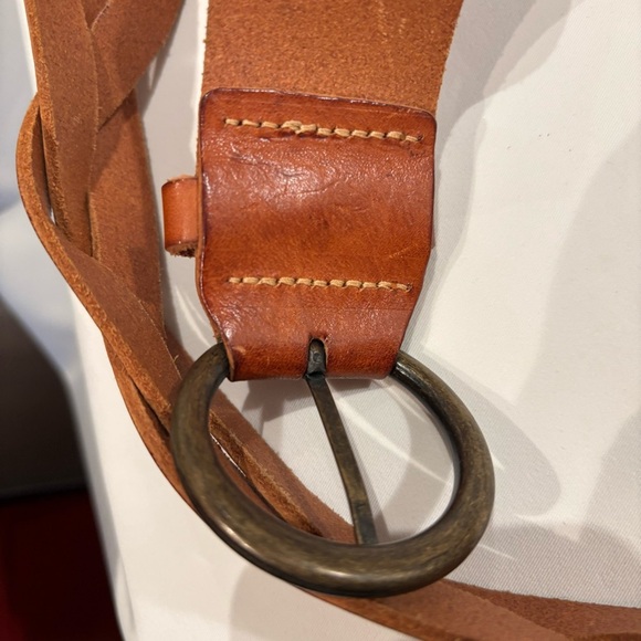 H&M Sz M-L Braided Leather Belt with Brass Copper Toned Rounded Buckle - Picture 6 of 6